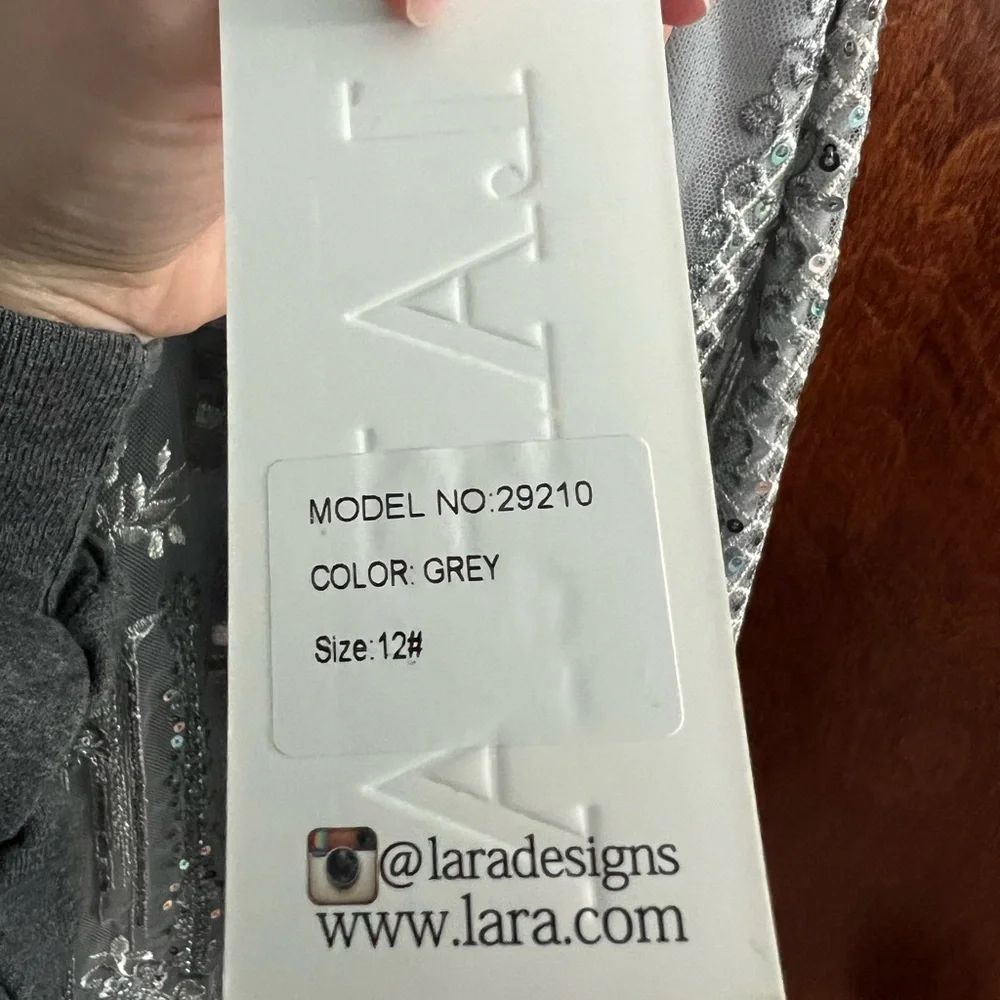 LARA size 12 Silver Beaded Illusion Neck Mermaid‎ Evening Gown